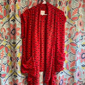 Anthropologie Red Printed Sleeveless Duster